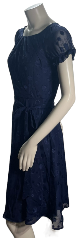 NY Collection Dress Womens Size Medium Petite PM Navy Blue Polka Dot New