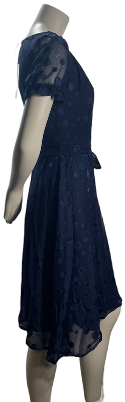 NY Collection Dress Womens Size Medium Petite PM Navy Blue Polka Dot New