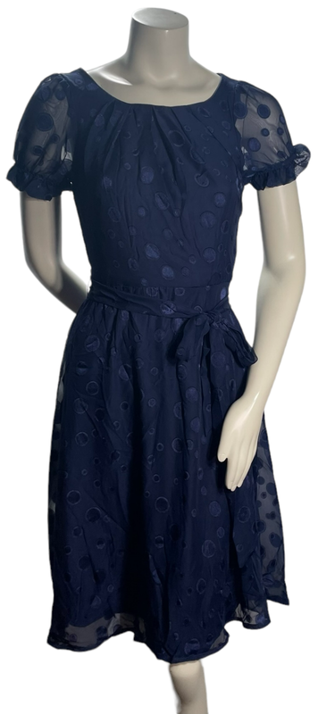 NY Collection Dress Womens size Medium Petite PM Navy Blue Polka Dot New