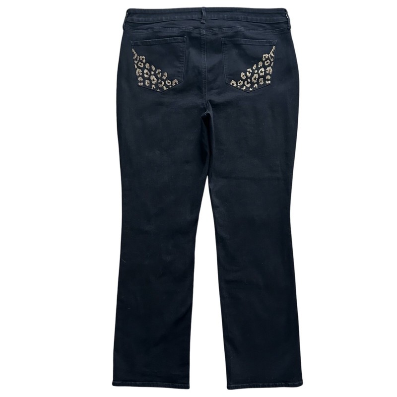 NYDJ Jeans 16P Black Marilyn Straight Stretch Embellished Slimming Shaping Denim