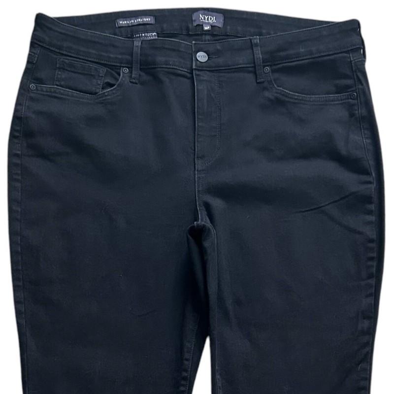 NYDJ Jeans 16P Black Marilyn Straight Stretch Embellished Slimming Shaping Denim