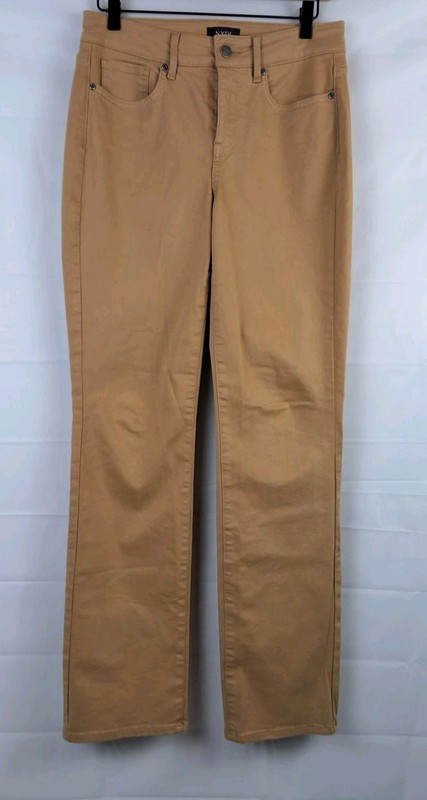 NYDJ Marilyn Straight Leg Jeans Womens Size-4 Tan Camel Stretch Denim Mid Rise