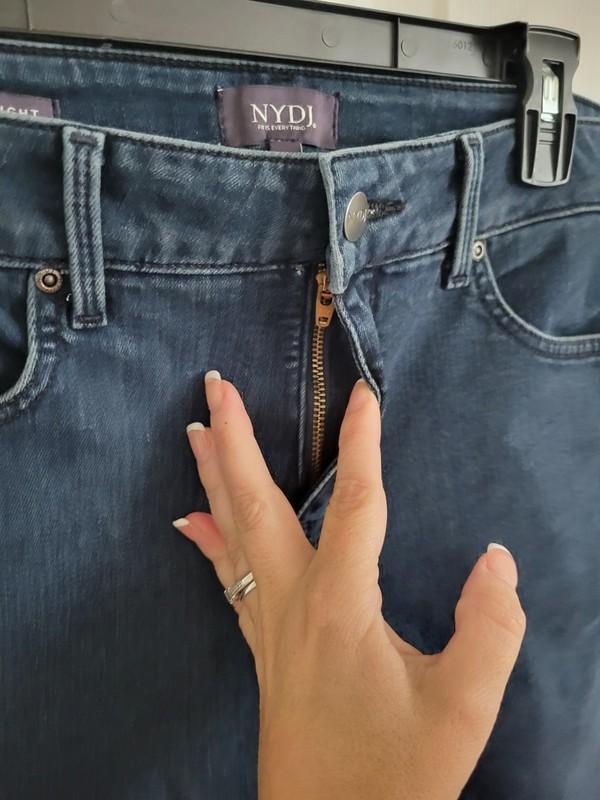 NYDJ Women's Marilyn Darkwash Embellished Pockets Straight Jeans Size 10