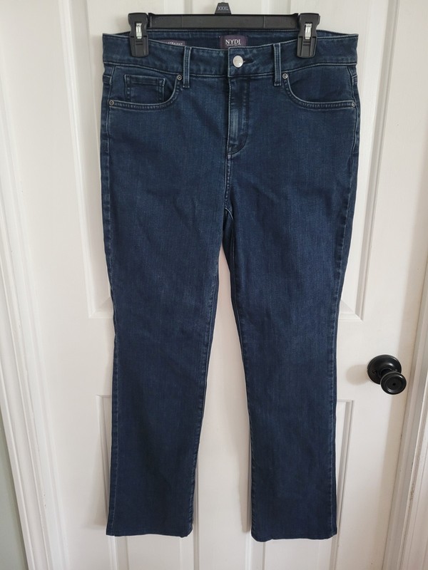 NYDJ Women's Marilyn Darkwash Embellished Pockets Straight Jeans Size 10