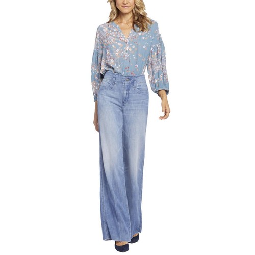 NYDJ Womens Teresa Blue Tummy Slimming Denim Wide Leg Jeans 0T Tall BHFO 2871