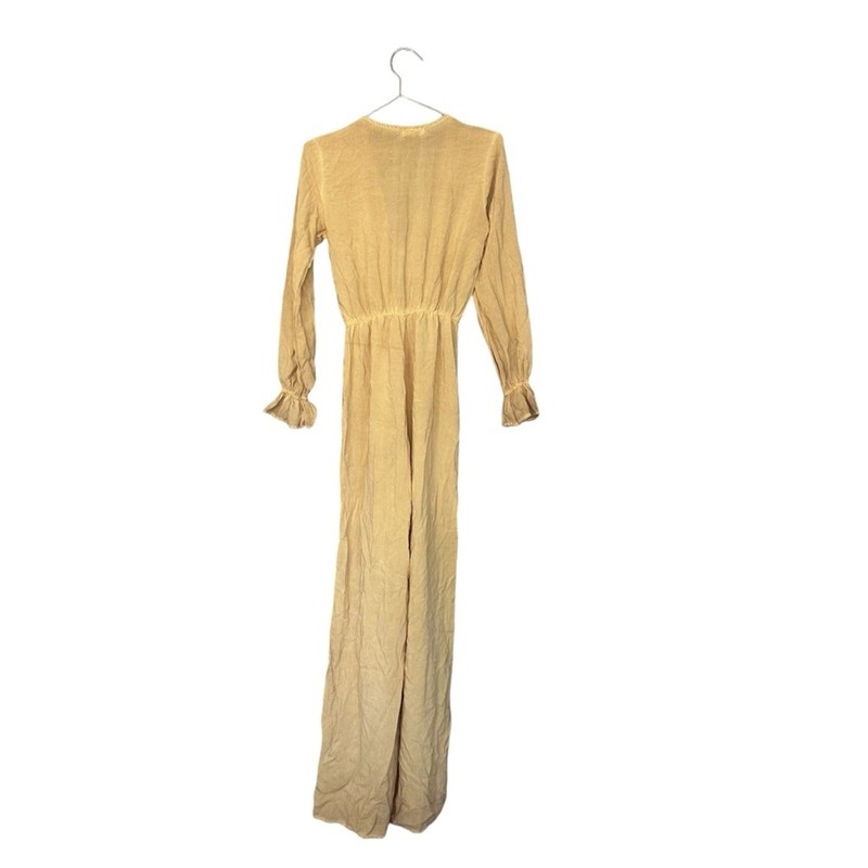 Nytt Golden Yellow Long Sleeve Front Tie Jumpsuit Size Small