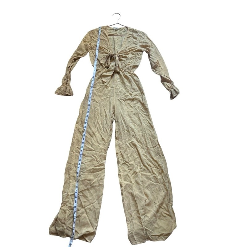 Nytt Golden Yellow Long Sleeve Front Tie Jumpsuit Size Small
