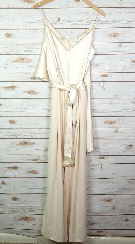 Obando Collective Jumpsuit Women 6 Wide Leg Ivory Satin Open Back Tie Waist