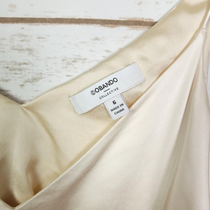 Obando Collective Jumpsuit Women 6 Wide Leg Ivory Satin Open Back Tie Waist