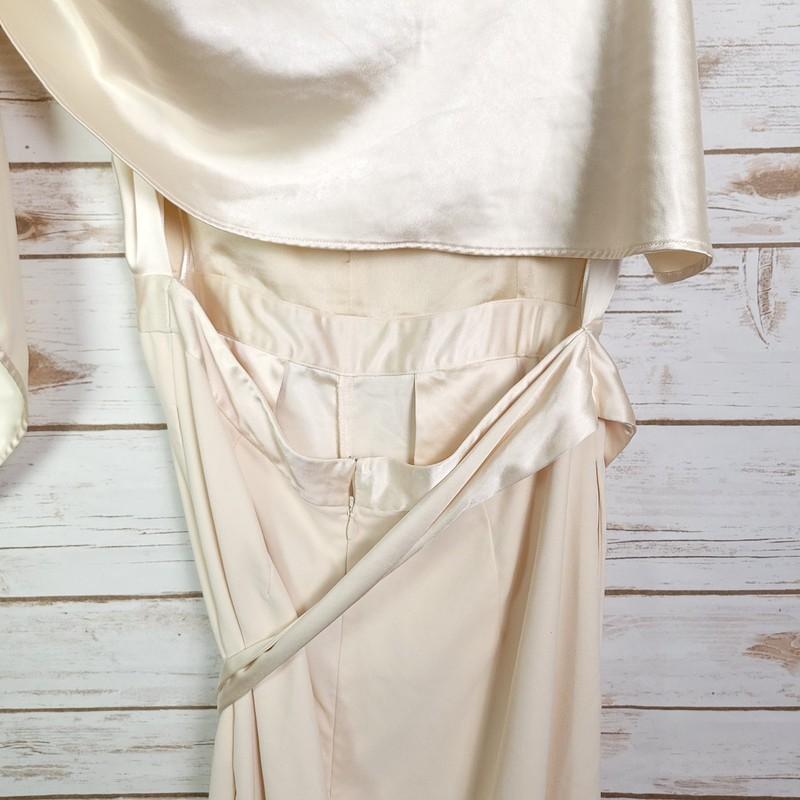 Obando Collective Jumpsuit Women 6 Wide Leg Ivory Satin Open Back Tie Waist