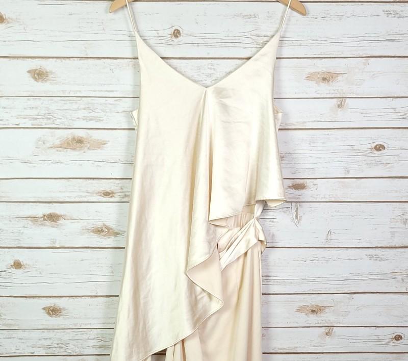 Obando Collective Jumpsuit Women 6 Wide Leg Ivory Satin Open Back Tie Waist