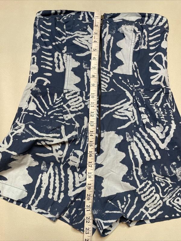 Obey Y2K Strapless Tube Top Romper 28 Navy White Abstract Zip Front Smocked