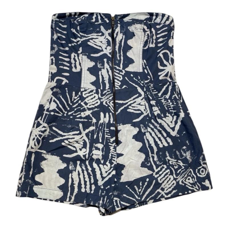 Obey Y2K Strapless Tube Top Romper 28 Navy White Abstract Zip Front Smocked