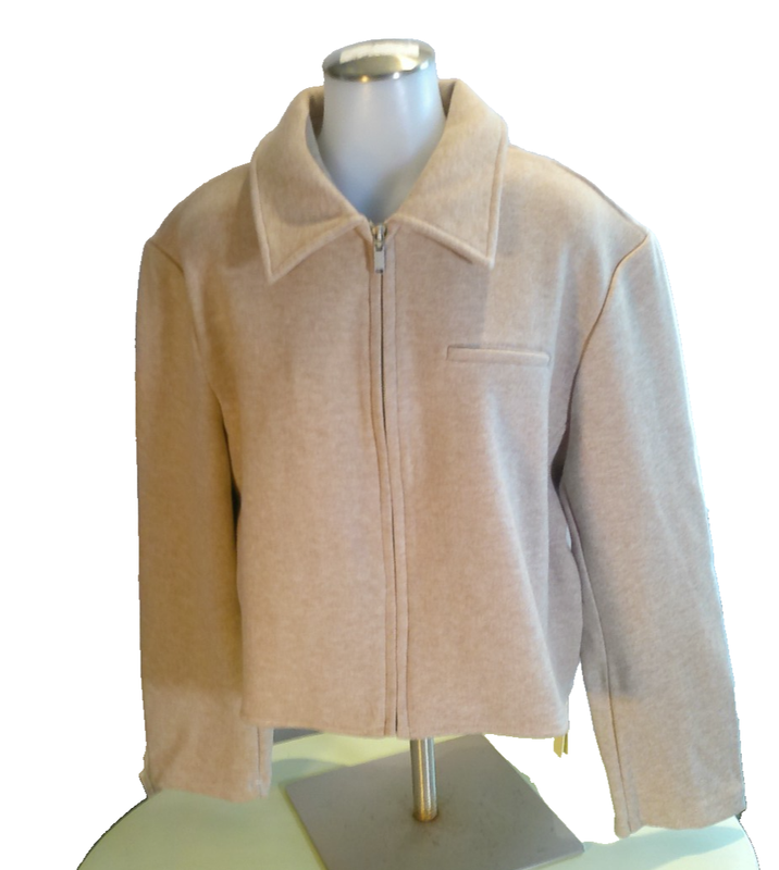 OGL CashSoft Beige Full Zip Cropped Jacket Womens Size L Collared