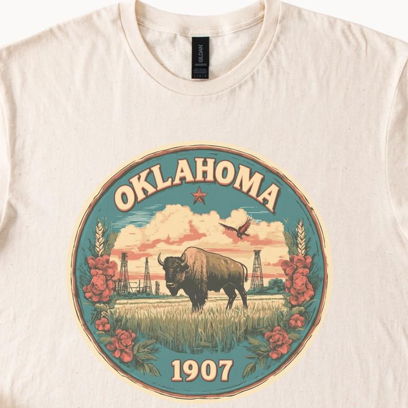 Oklahoma Bison 1907 Graphic Long Sleeve Shirt Western Prairie Art Tee