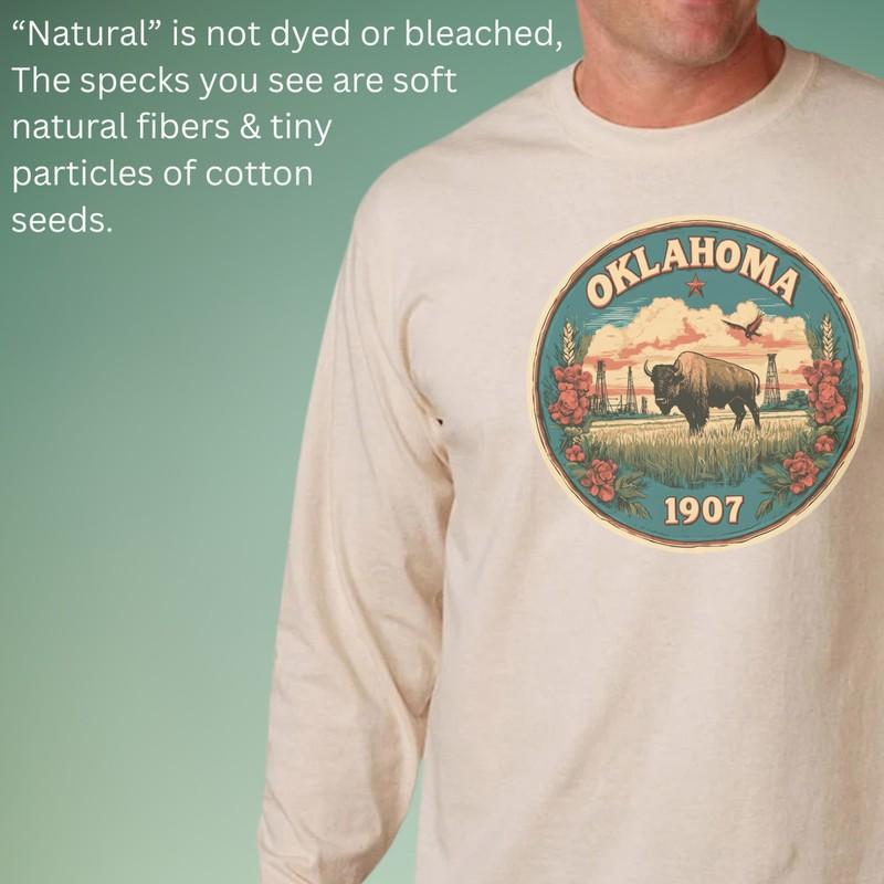 Oklahoma Bison 1907 Graphic Long Sleeve Shirt Western Prairie Art Tee