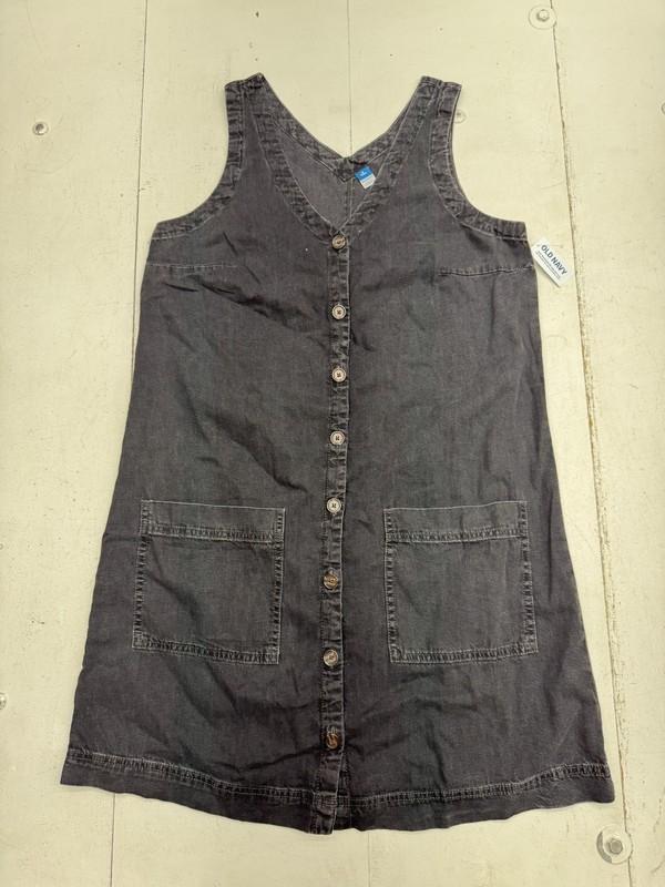 Old Navy Black Denim Button Up Sleeveless Tank Dress Womens Size Medium Tall NEW