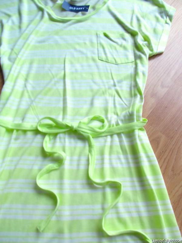 OLD NAVY By Gap ~ New NWT Medium ~ Lime Stripe BELTED Tie RAYON JERSEY Dress