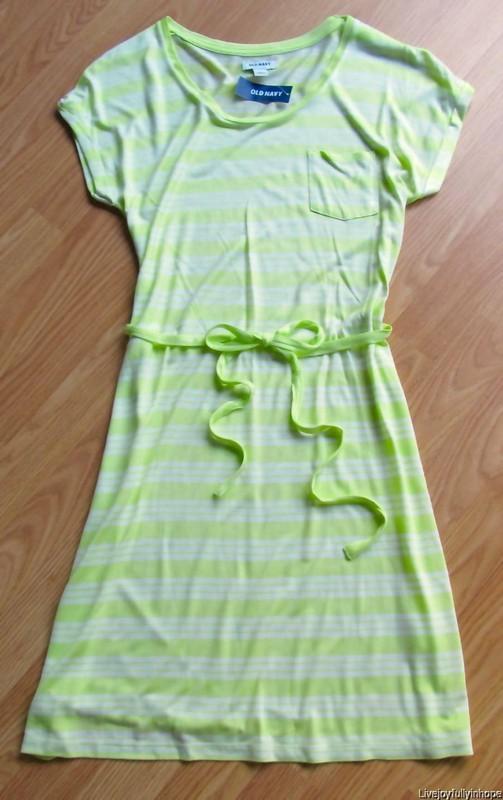 OLD NAVY by Gap ~ New NWT Medium ~ Lime Stripe BELTED Tie RAYON JERSEY Dress