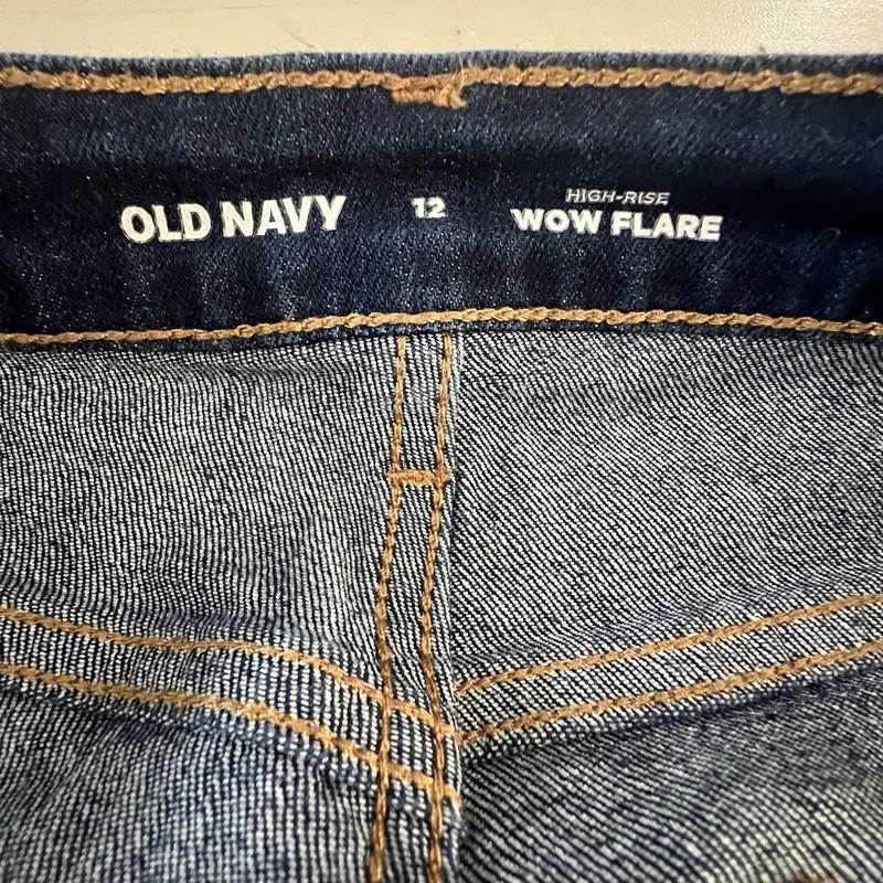 Old Navy High Rise Wow Flare Jeans Size 12 Dark Wash Cowgirl Stretch Y2K 30x30