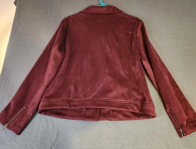 Old Navy Jacket Size XL NWOT Faux Suede Microfiber Moto Biker Burgundy Red Zip