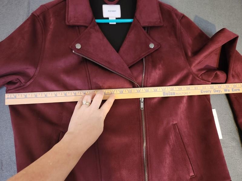 Old Navy Jacket Size XL NWOT Faux Suede Microfiber Moto Biker Burgundy Red Zip