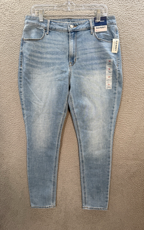 Old Navy Jeans Womens 14 Short Blue Wow Super Skinny Stretch Distressed Preppy