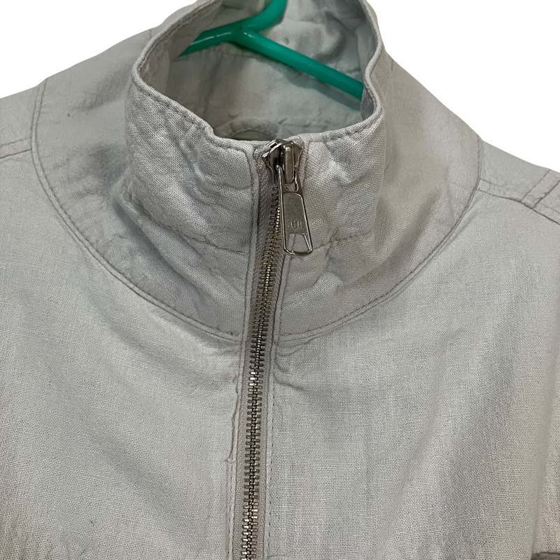 Old Navy Linen Blend Utility Jacket Khaki Zip Front Drawstring Waist Pockets