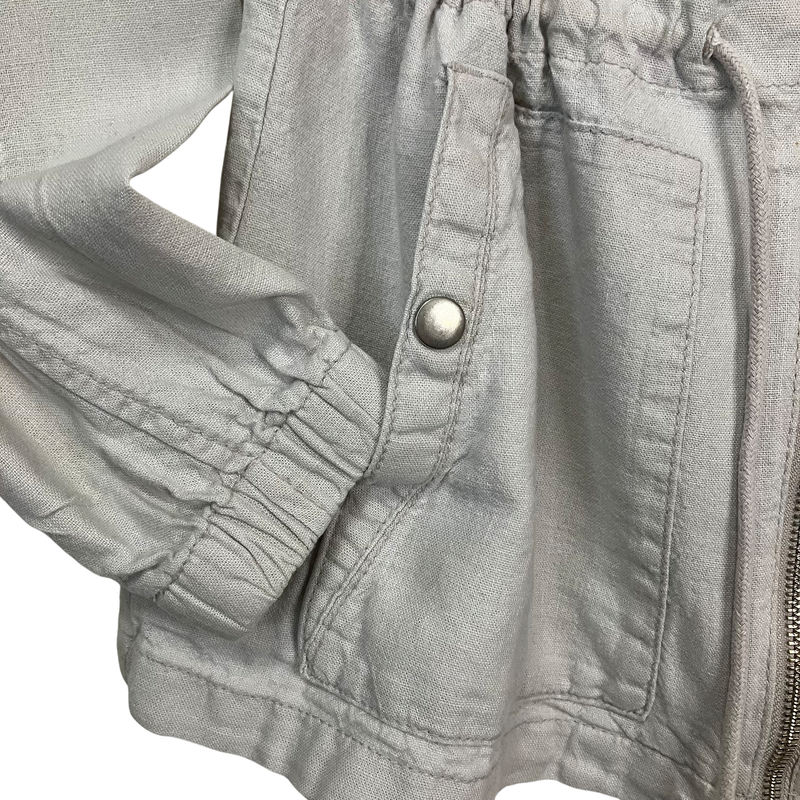 Old Navy Linen Blend Utility Jacket Khaki Zip Front Drawstring Waist Pockets