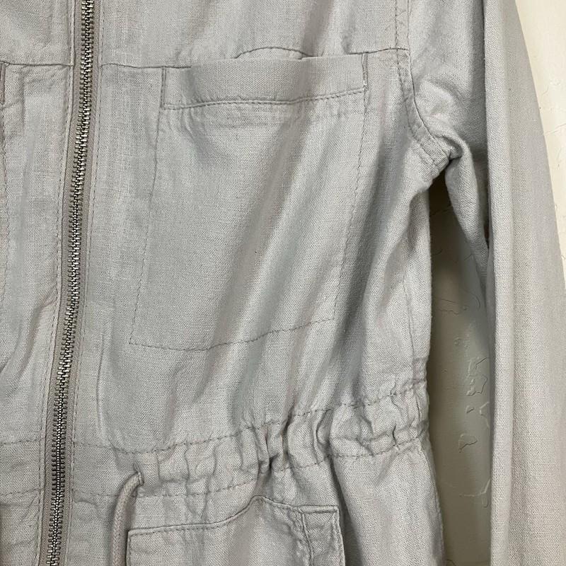 Old Navy Linen Blend Utility Jacket Khaki Zip Front Drawstring Waist Pockets