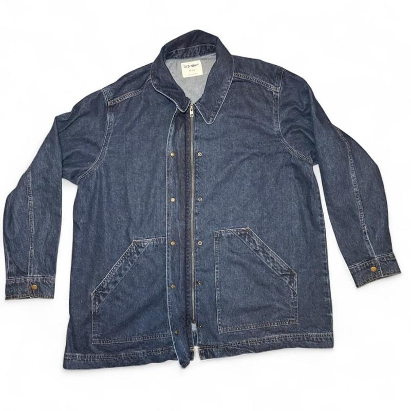 Old Navy Men’s XXL Tall Denim Barn Jacket 100% Cotton Blue Jean Coat Snap Front