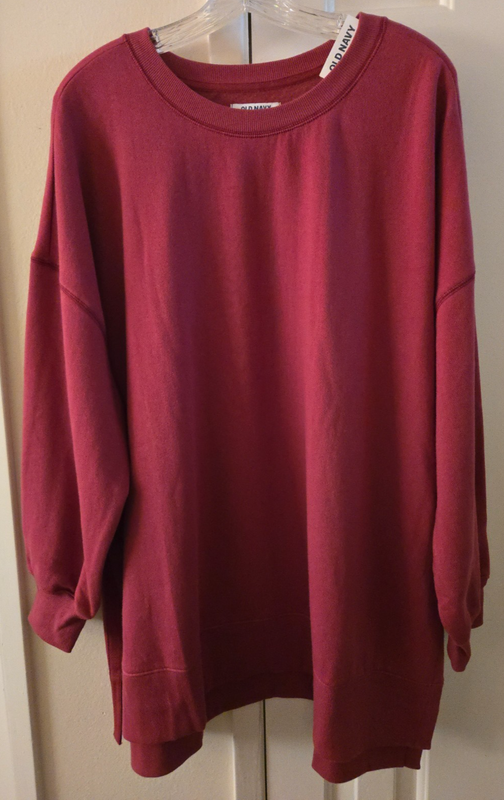 Old Navy Muted Cranberry Red Relaxed Tunic Fleece Sweatshirt 4XL 5X 28 30 32 4X