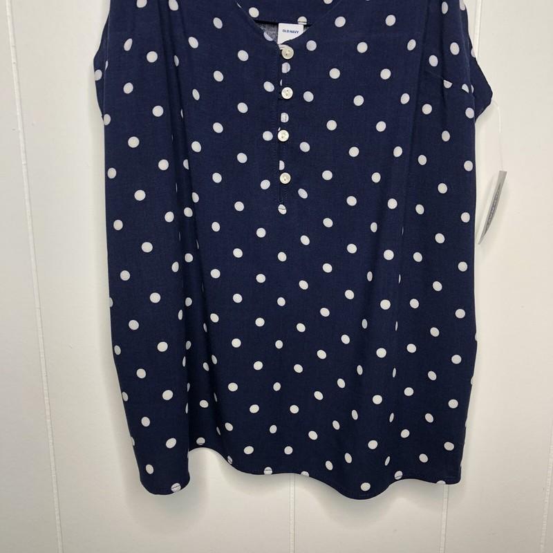 Old Navy Polka Dot Top Women's Size Small Buttons Blue White Slits NWT
