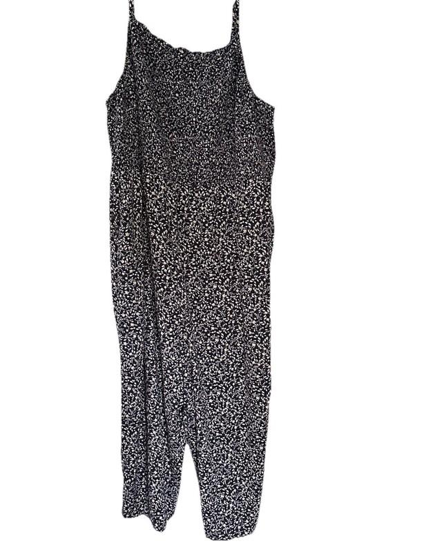 Old Navy Women Jumpsuit 4X Sleeveless Blue Floral Wide Leg Smocked Pockets Ditsy
