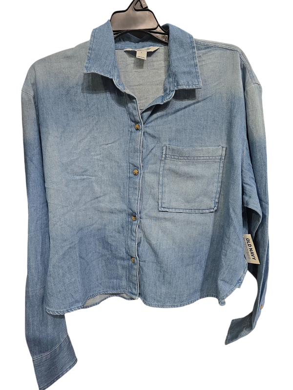 Old Navy Women's Cropped Classic Button-Down Jean Shirt L