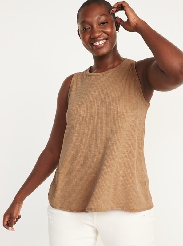 Old Navy Women's Luxe Rib-Knit Swing Tank Top Sisal Brown Size XXL
