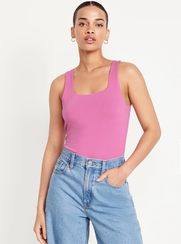Old Navy Women's Square-Neck Tank Top Bodysuit Zinnia Pink Size L XL XXL 3X $25