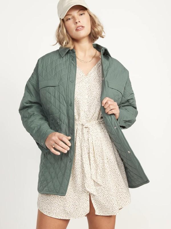 Old Navy Women’s StretchTech Oversized Quilted Shacket Green Size XL XXL 4X