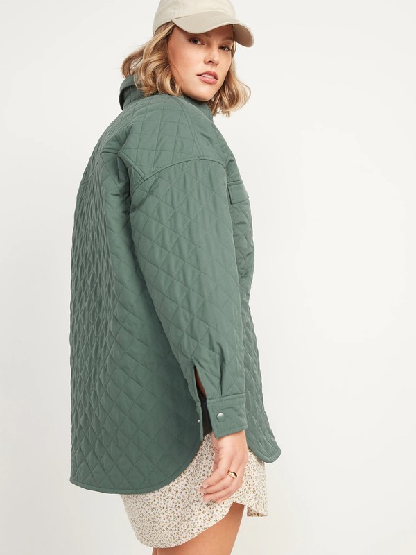 Old Navy Women’s StretchTech Oversized Quilted Shacket Green Size XL XXL 4X