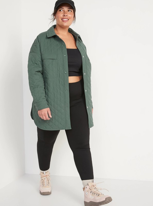 Old Navy Women’s StretchTech Oversized Quilted Shacket Green Size XL XXL 4X