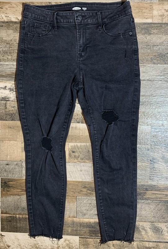 Old Navy Womens Jeans 12 Rockstar Super Skinny Ankle Black Distressed Stretch