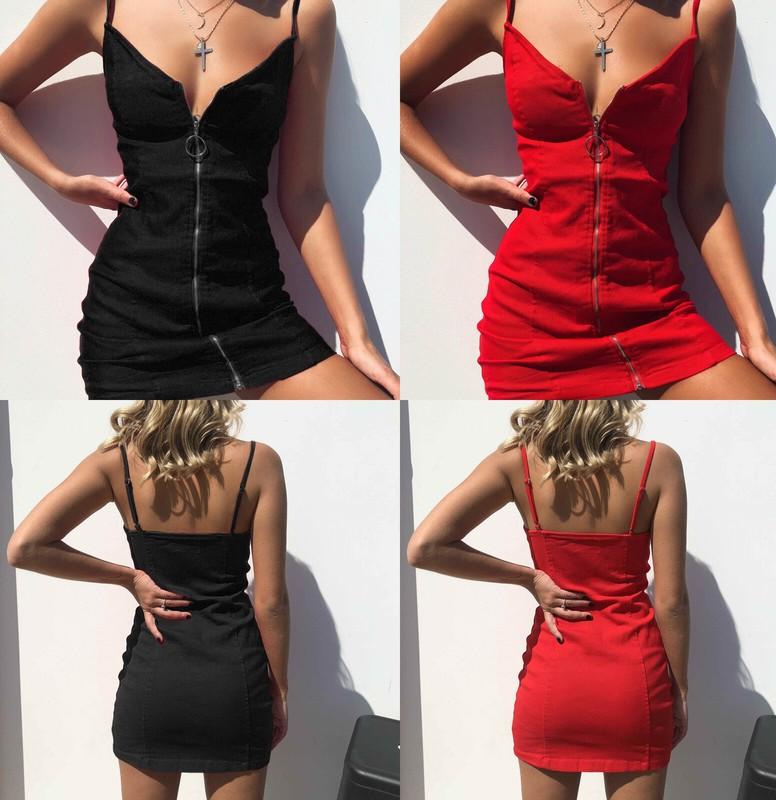ON SALE Ladies Zipper Bodycon Mini Cami Dress Evening Party Skirt Summer US