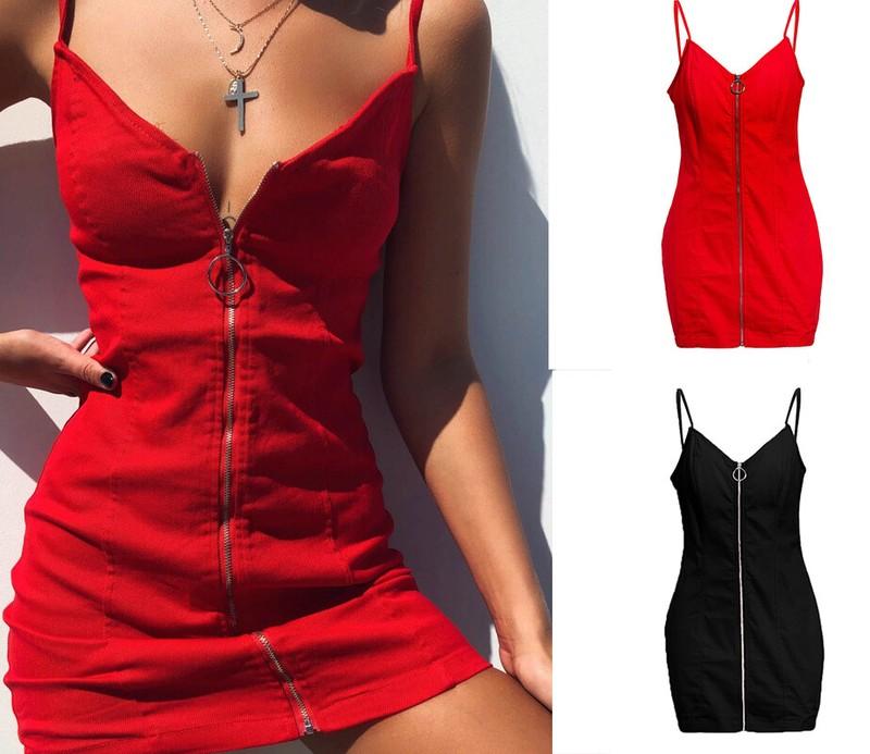 ON SALE Ladies Zipper Bodycon Mini Cami Dress Evening Party Skirt Summer US