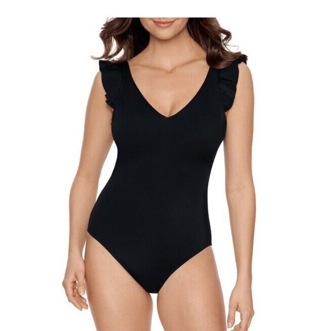 One Piece Ruffled Black swimsuit by Time and Tru A1