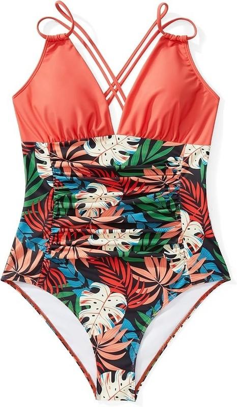 One Piece Swimsuit Tummy Control V Neck Crisscross Back Bathing Suit Size S New