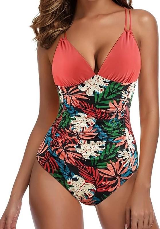 One Piece Swimsuit Tummy Control V Neck Crisscross Back Bathing Suit Size S New