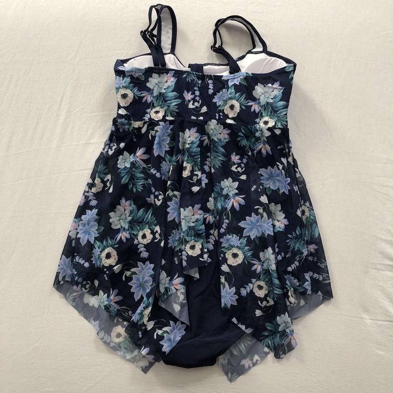 One Piece Swimsuit Women’s Size M Floral Blue Swim Dress Padded
