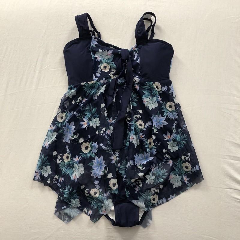One Piece Swimsuit Women’s Size M Floral Blue Swim Dress Padded