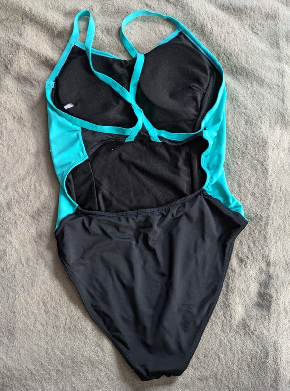 One Piece Swimsuit Womens Medium Black Turquoise Blue Green Swim Suit