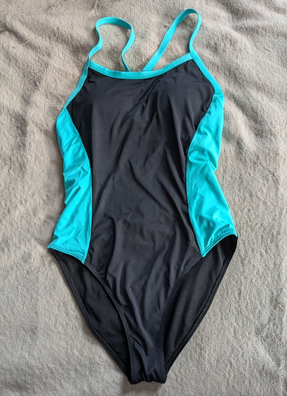 One Piece Swimsuit Womens Medium Black Turquoise Blue Green Swim Suit